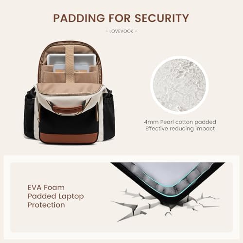 LOVEVOOK Laptop Backpack for Women with Pouch Pocket for Large Capacity Cup,15.6 Inch Laptop Computer Bag Travel Backpack Purse,Waterproof Work Business Backpack College Teacher Bags,Beige-Black-Brown - Image 4