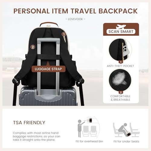 LOVEVOOK Laptop Backpack for Women with Pouch Pocket for Large Capacity Cup,15.6 Inch Laptop Computer Bag Travel Backpack Purse,Waterproof Work Business Backpack College Teacher Bags,Beige-Black-Brown - Image 6